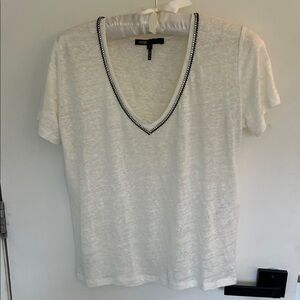 Maje White V-Neck Tee with Embellishments